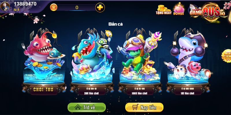 Các sảnh game Bắn Cá tại 8US